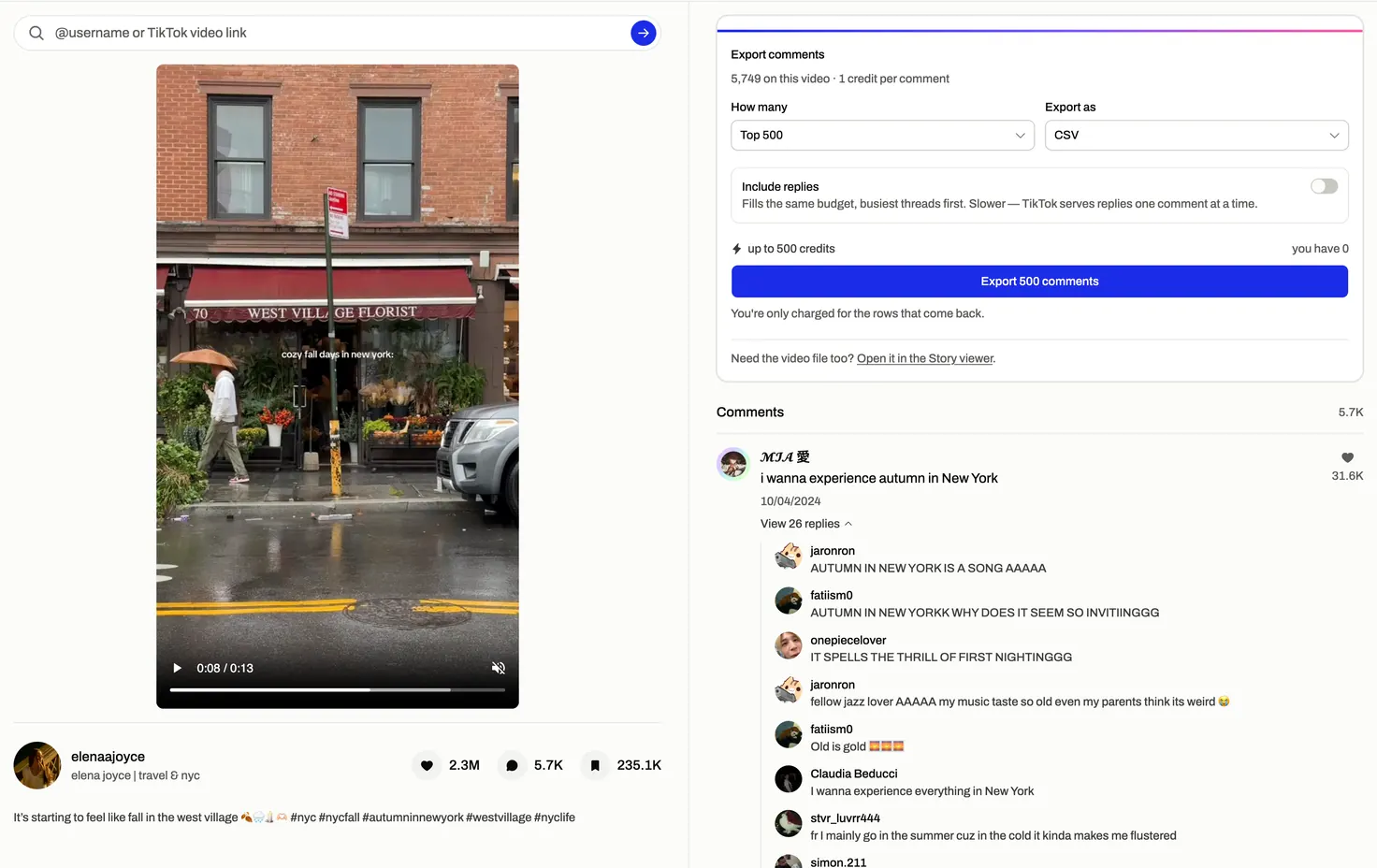 TikViewer 中打开的一条 TikTok 作品评论区,回复线程已展开。